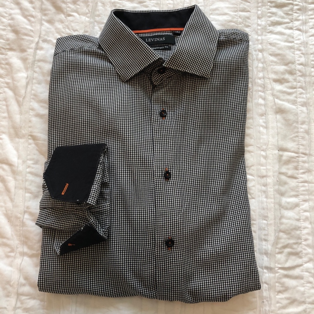 Levinas Button Down Shirt with Orange Accents